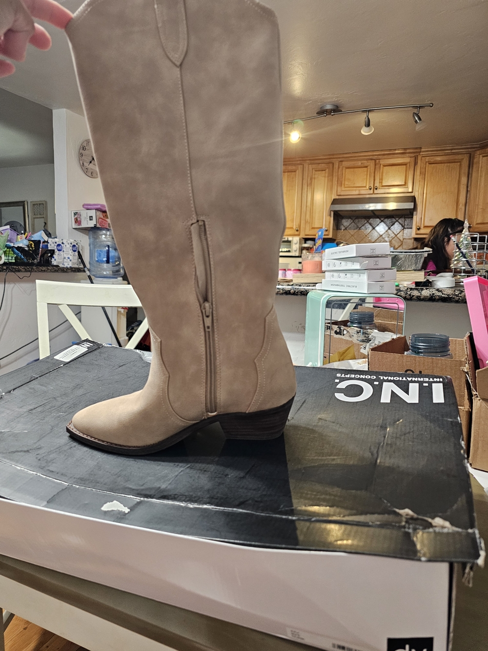 INC International Concepts Taupe Over-the-Knee Western Boot with Side Zip